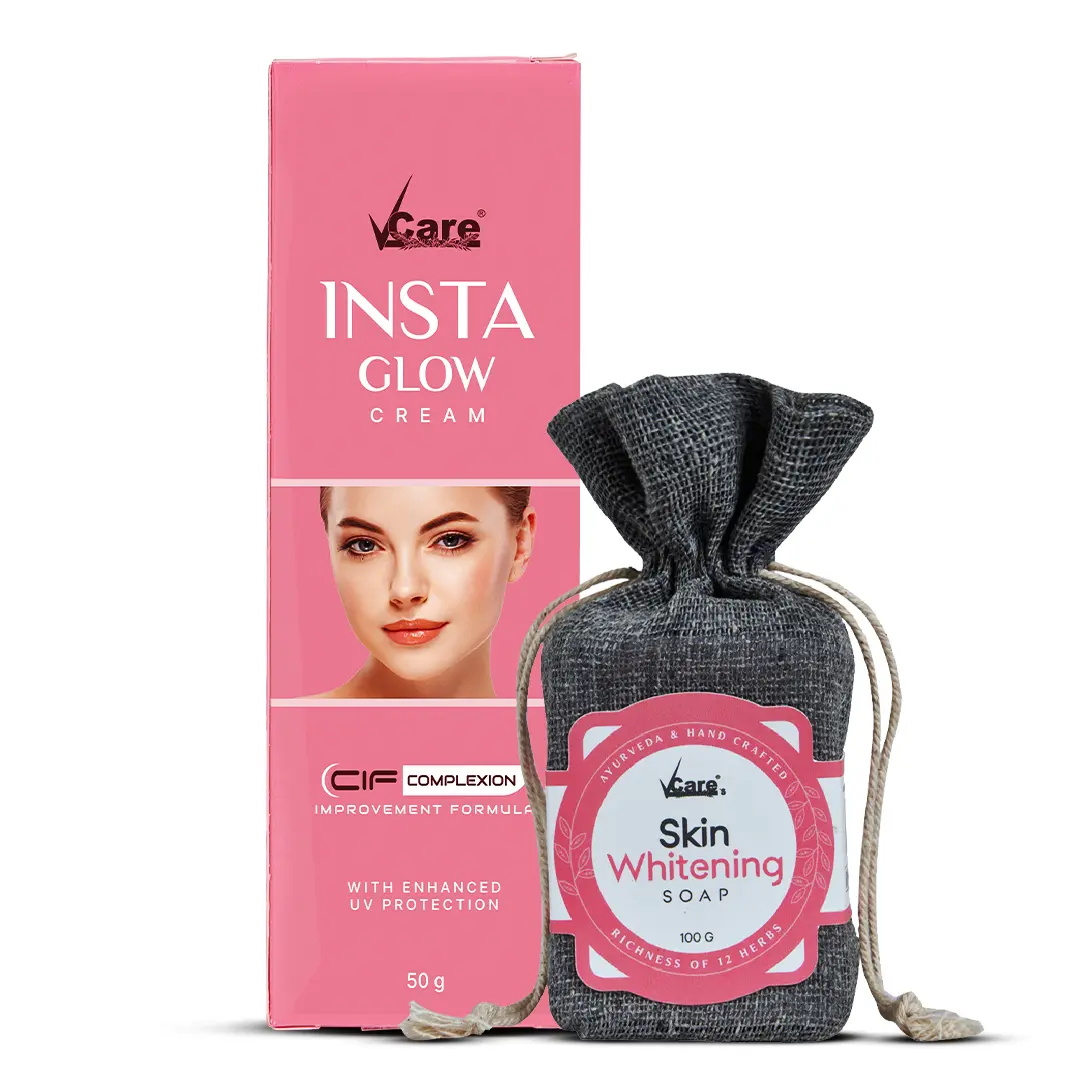 VCare Insta Glow Cream with Skin Whitening Soap Combo suitable for both men and women - 50g - 100g