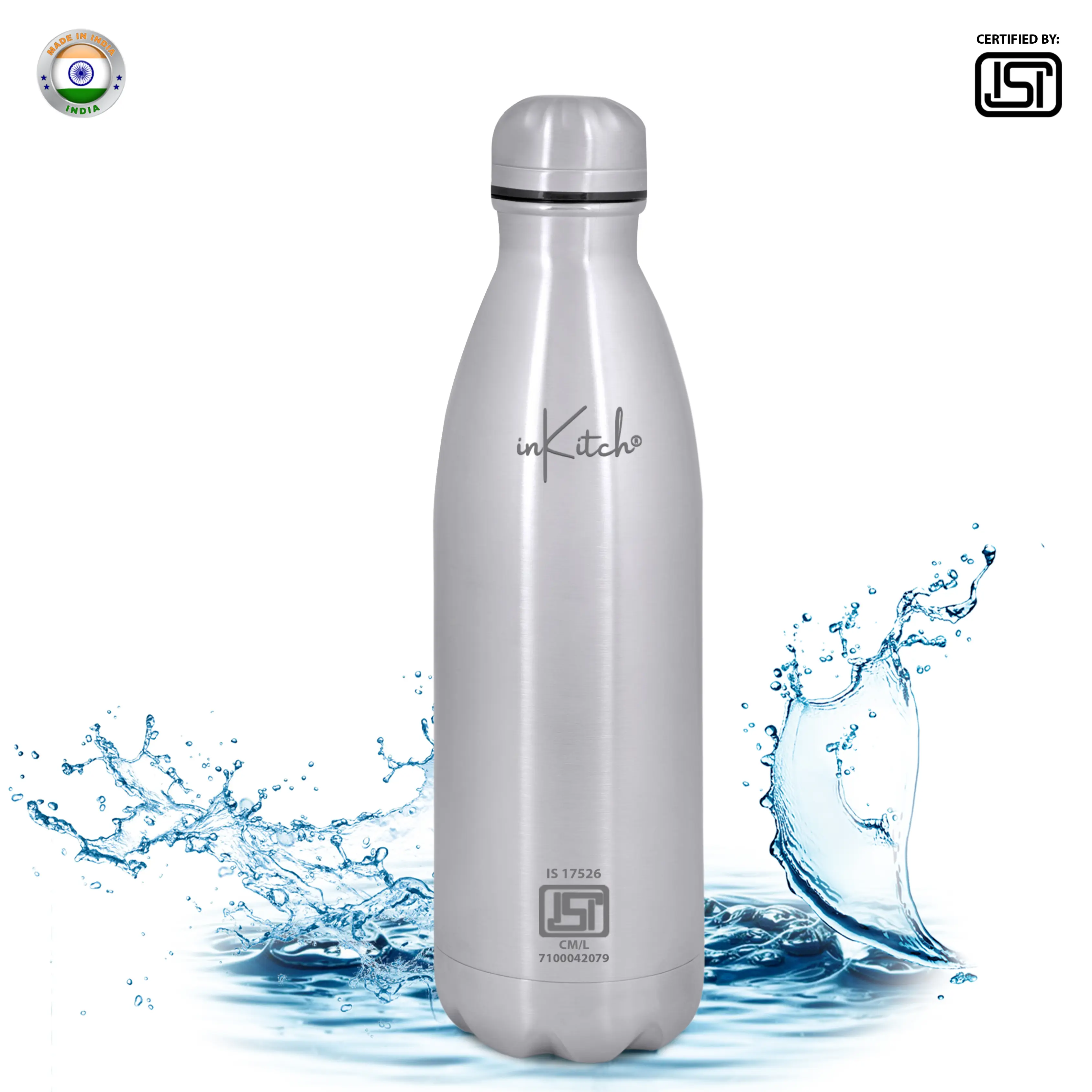 inKitch ISI Certified Stainless Steel Insulated Water Bottle- 24 Hrs Hot or Cold (500 Ml, 1)