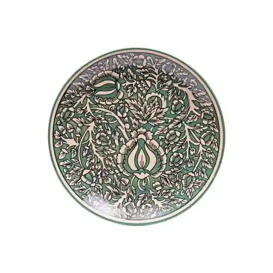 Shilpkara 'Green Royals' Hand Painted Kalamkari Serving Quarter Snacks Plates Set - Pack of 2