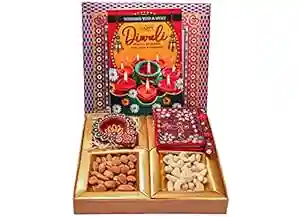 Diwali gift combo/Diwali dry fruits tray/Diwali Gift hampers with Dry Fruits/Diwali Dry fruits gift pack-50 gms of Almond+50 gms of cashew+1 designer Diya+1 handmade diary+Diwali Card