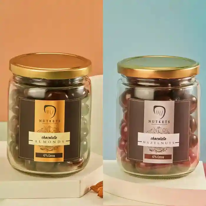 Gourmet Chocolate Almonds & Hazelnuts COMBO Jars