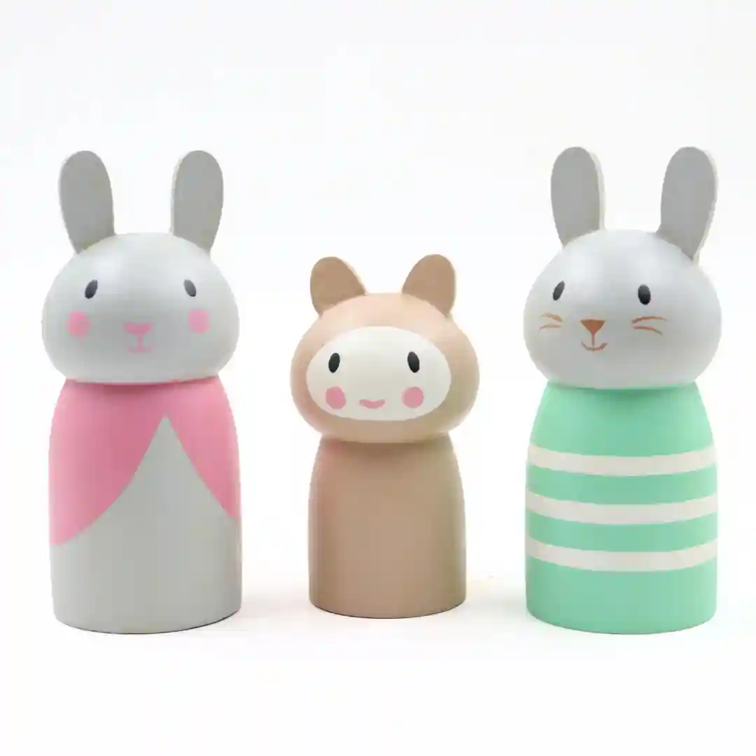 Curio Cubs Wooden Rabbit Peg Doll Set