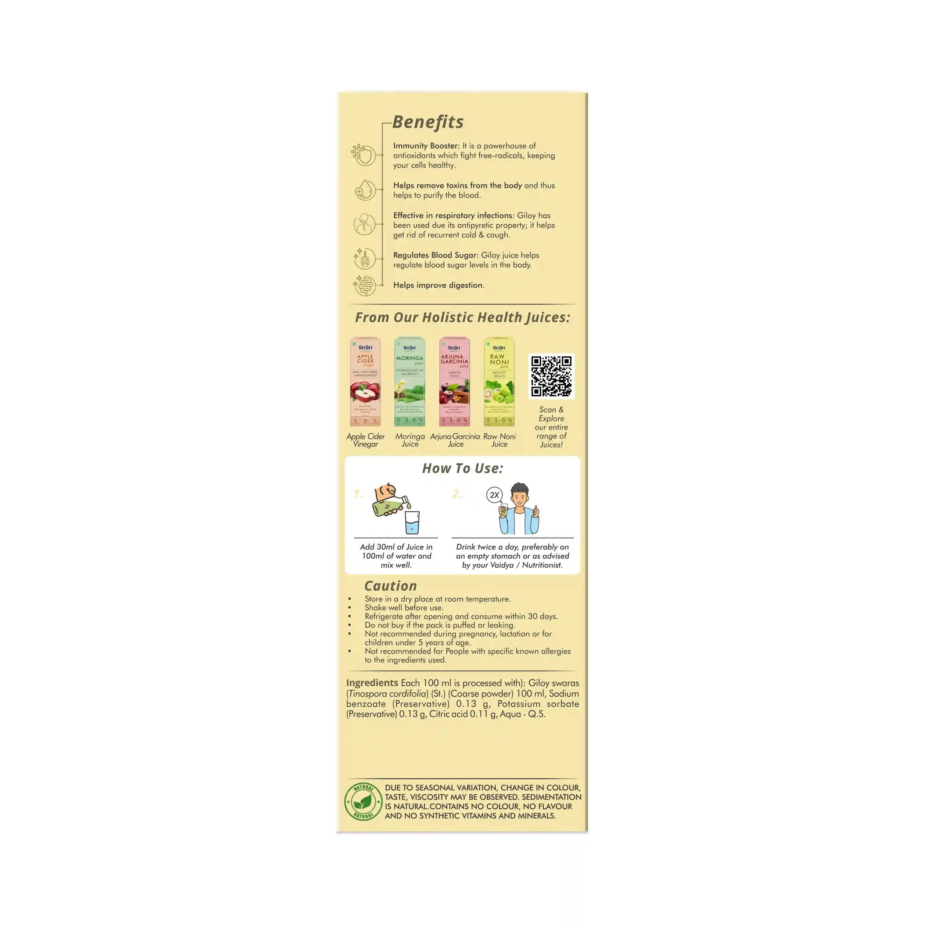 Sri Sri Tattva Giloy Juice | Enhances Memory, Improves Health | 500 Ml