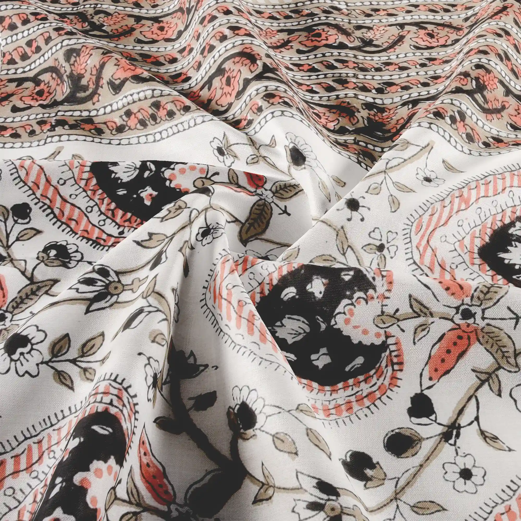 Jaipur Dohar Hand Block Printed Single Bed Cotton Dohar - Orange Grey Floral