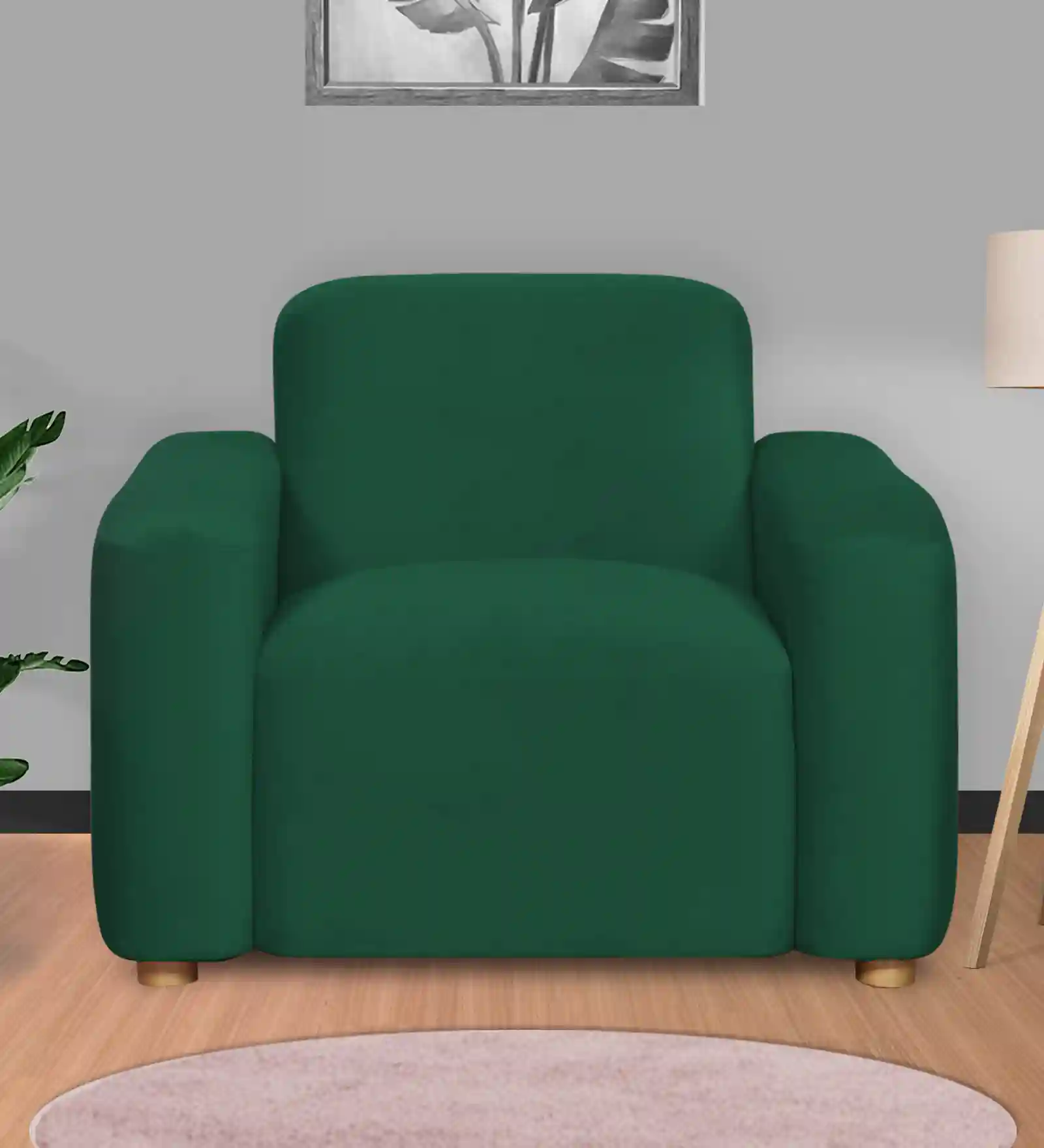 Pine Wood Polyester Fabric Teal Green -1-Seater Sofa