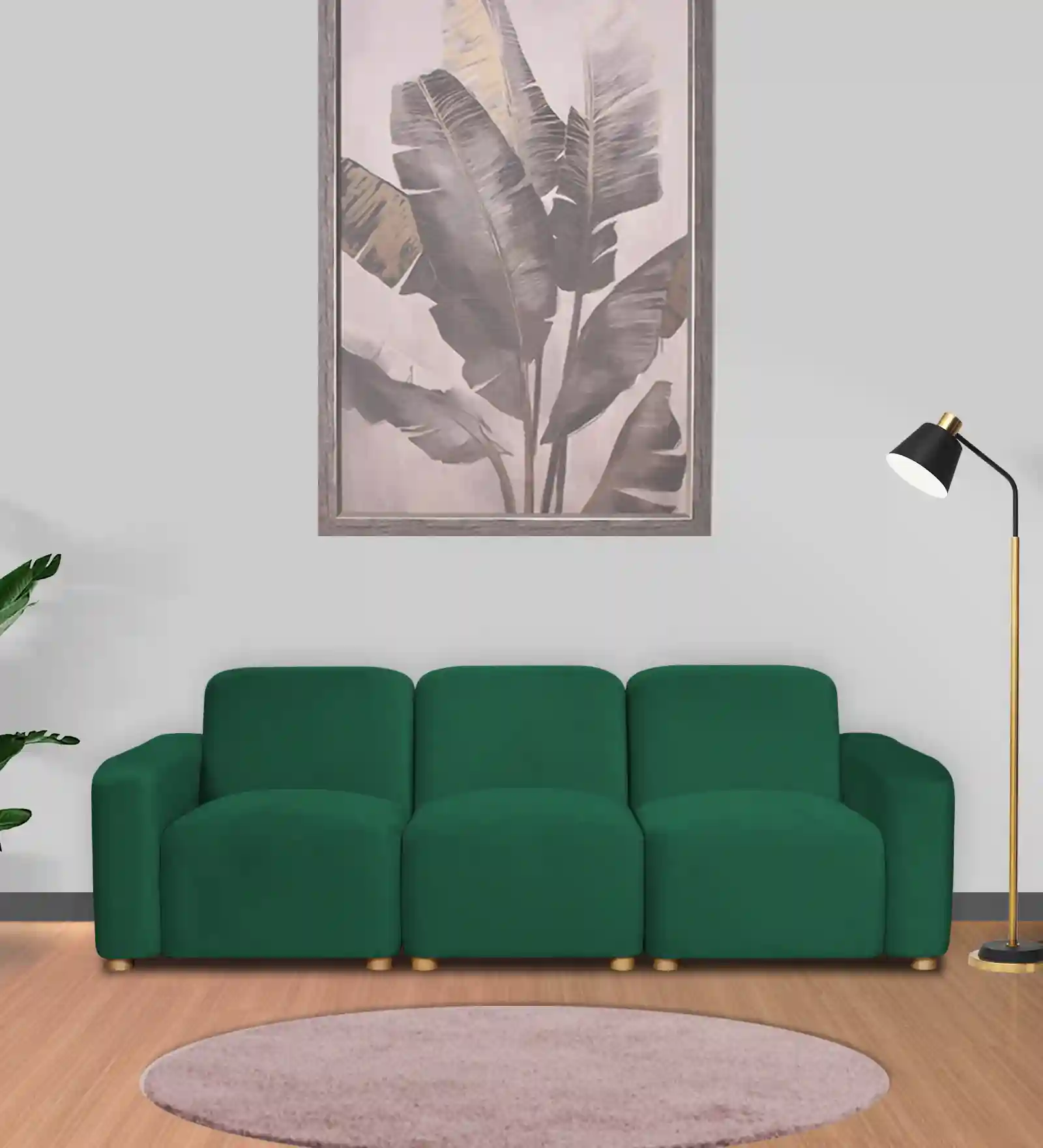 Pine Wood Polyester Fabric Teal Green 3 -Seater Sofa