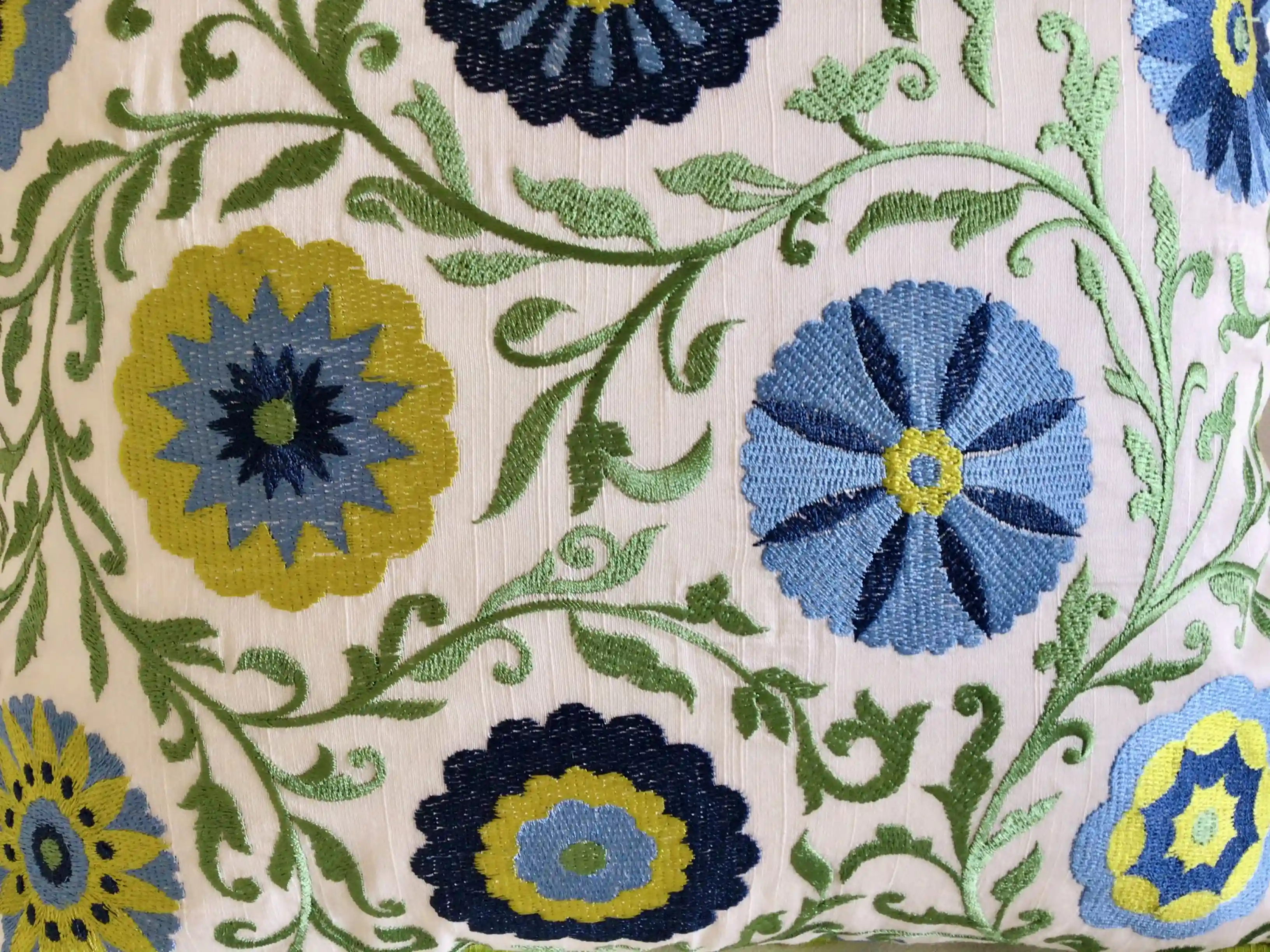 Shaan-e-Gulmarg-  Embroidered Cotton Silk Cushion Cover- Blue & Green- Set of 2