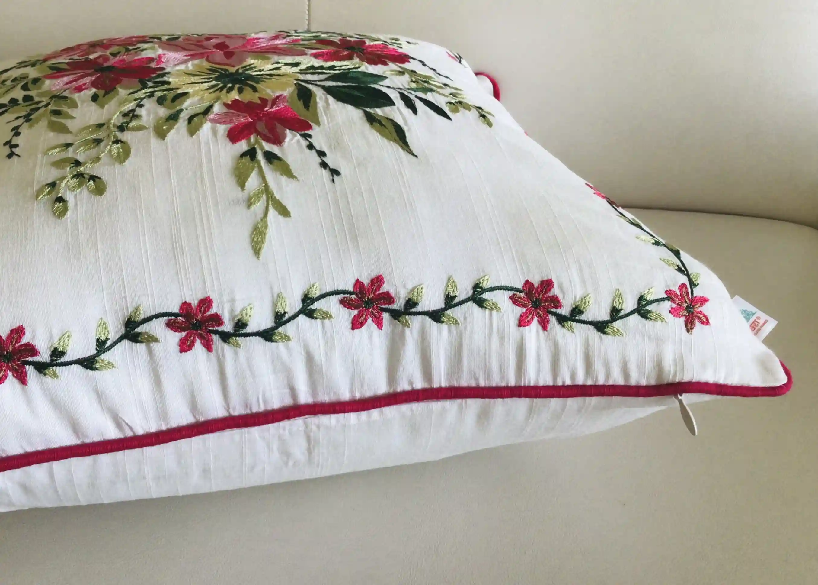 My Fairy Lady- Embroidered Cotton Silk Cushion Covers- Set of 2- Fuchsia Pink
