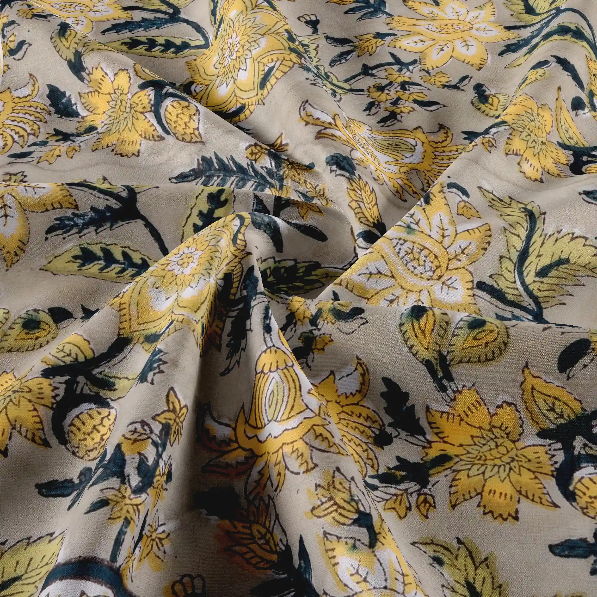 Jaipur Dohar Hand Block Printed Single Bed Cotton Dohar - Yellow Blue Floral