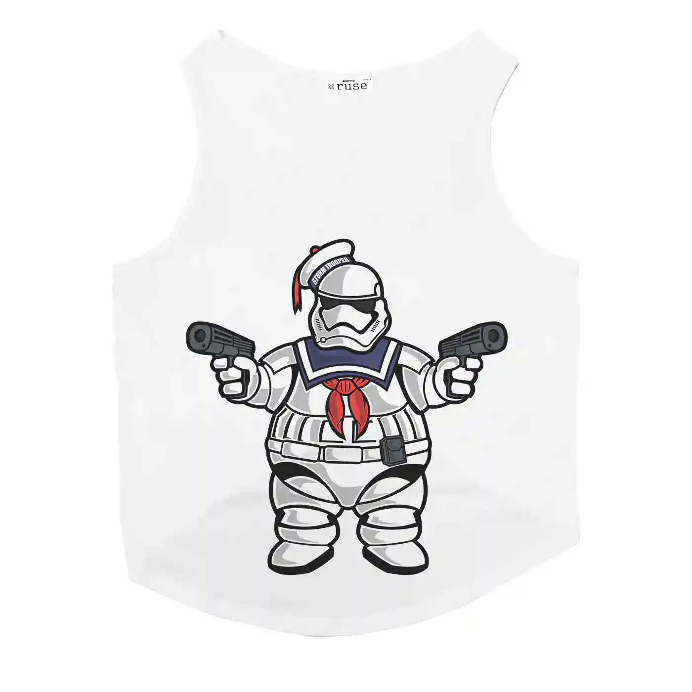 Ruse Marshmallow Trooper Printed Dog Round Neck Vest Tank Tees For Dogs - White