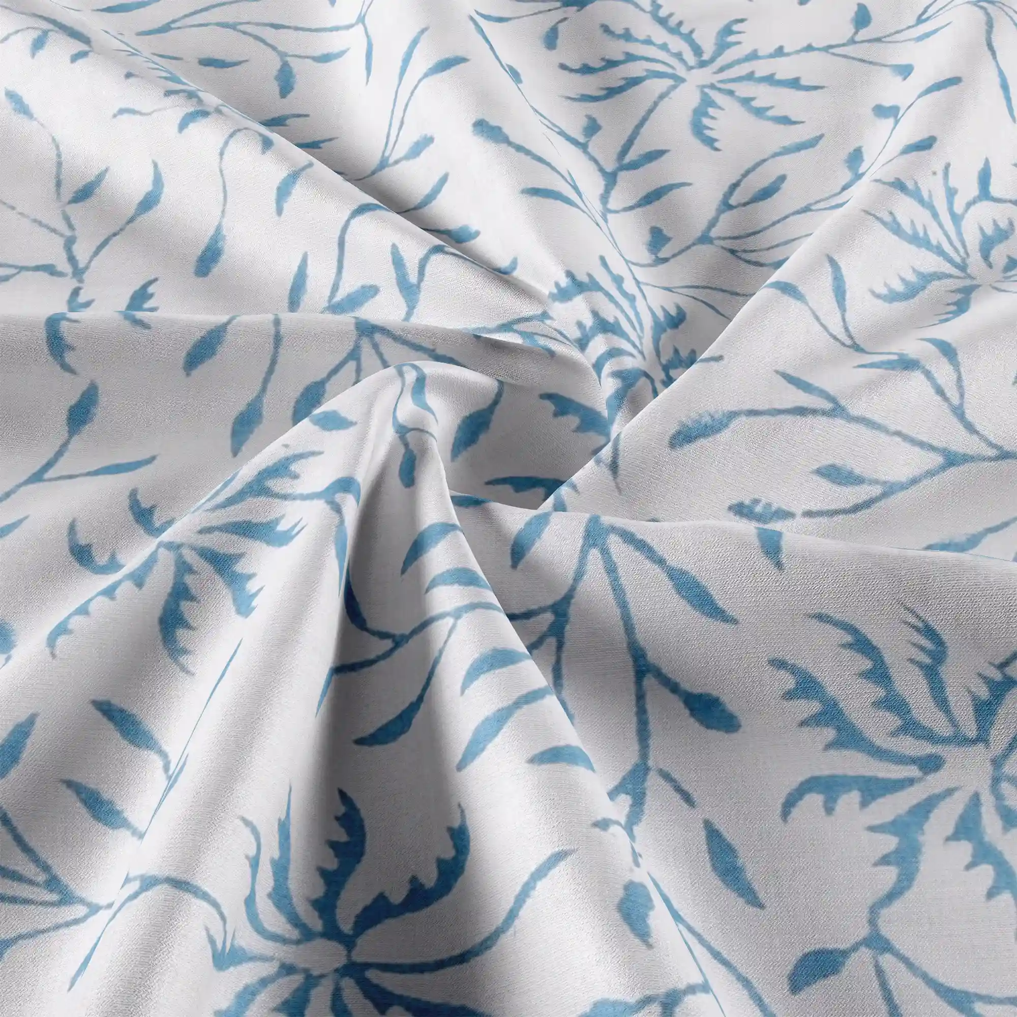 Jaipur Dohar Hand Block Printed Single Bed Cotton Dohar - Blue Purple Plant