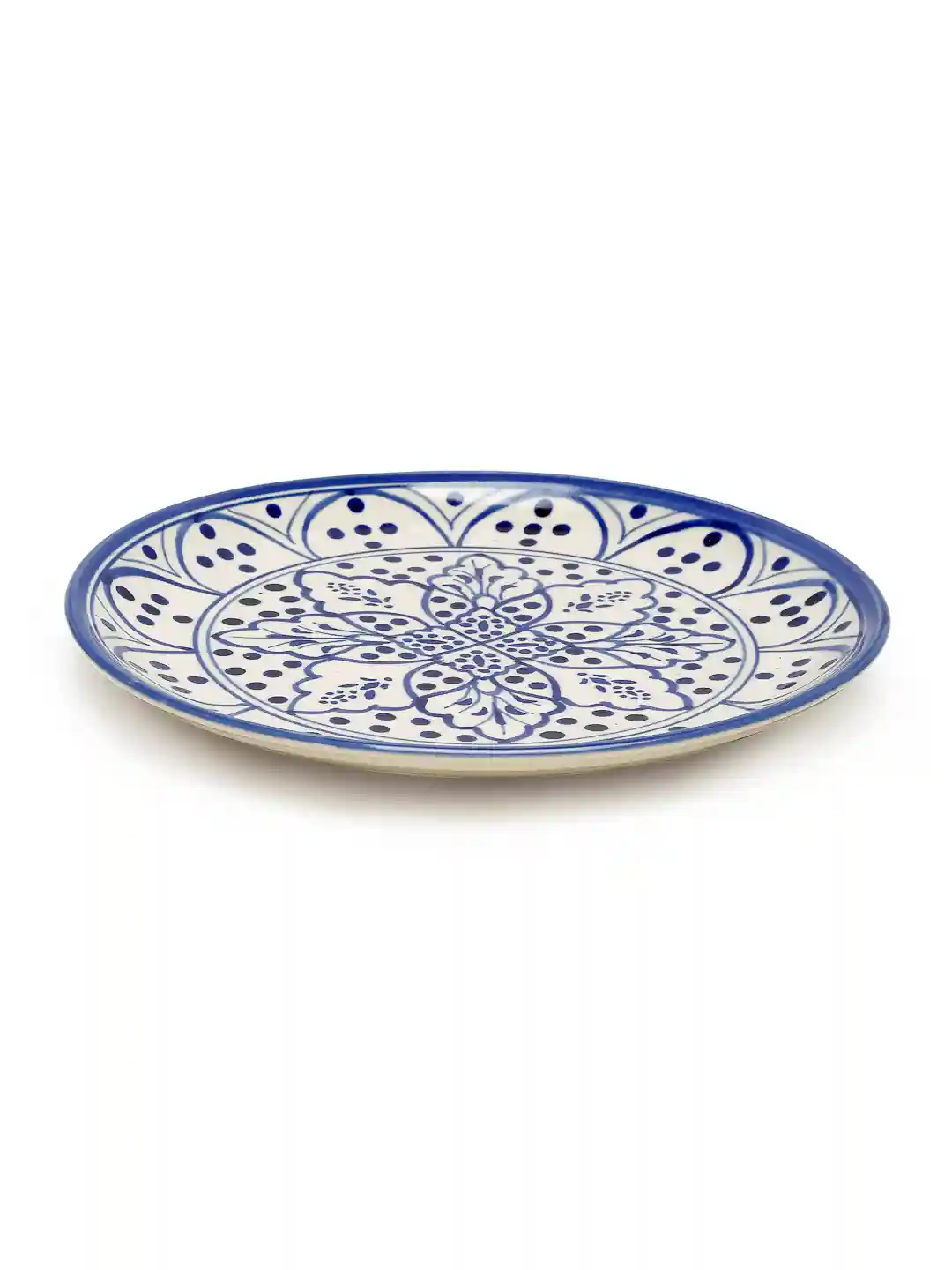 Shilpkara 'Moroccan Bloom' Hand Painted Studio Pottery Ceramic Plates For Dinner 10 Inch - Set of 4(Blue)