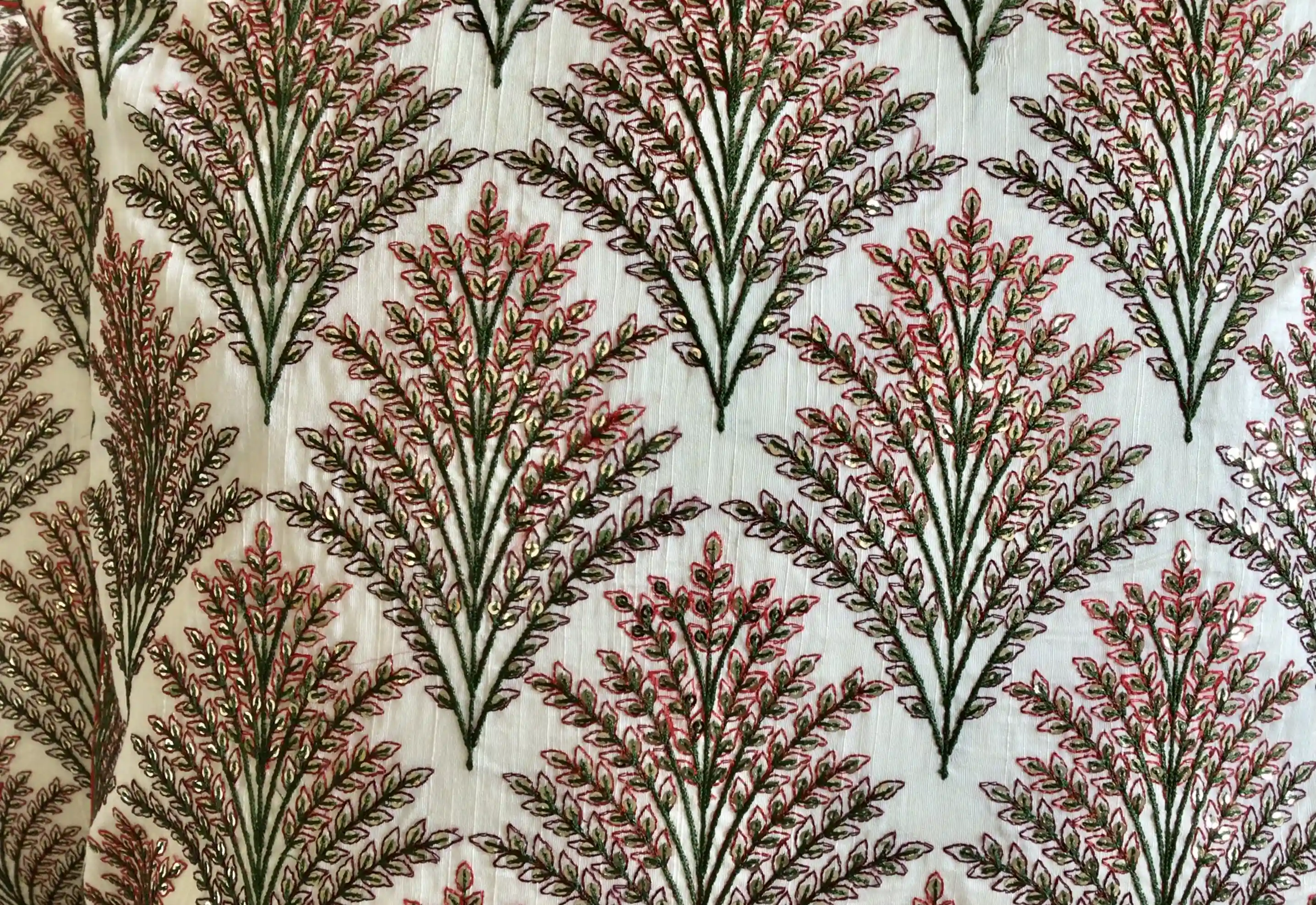Shimmering Ferns- Embroidered Cotton Silk Cushion Cover- Multicolor- Set of 2