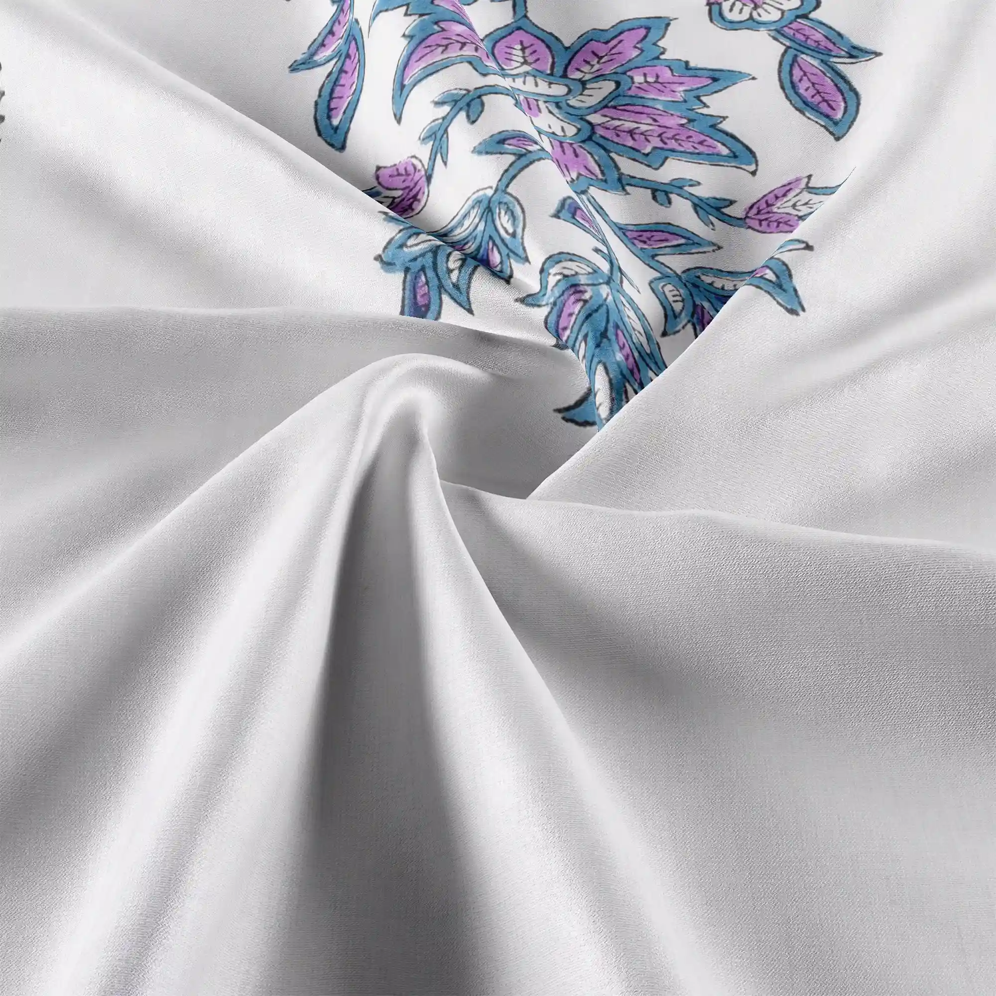 Jaipur Dohar Hand Block Printed Single Bed Cotton Dohar - Blue Purple Plant