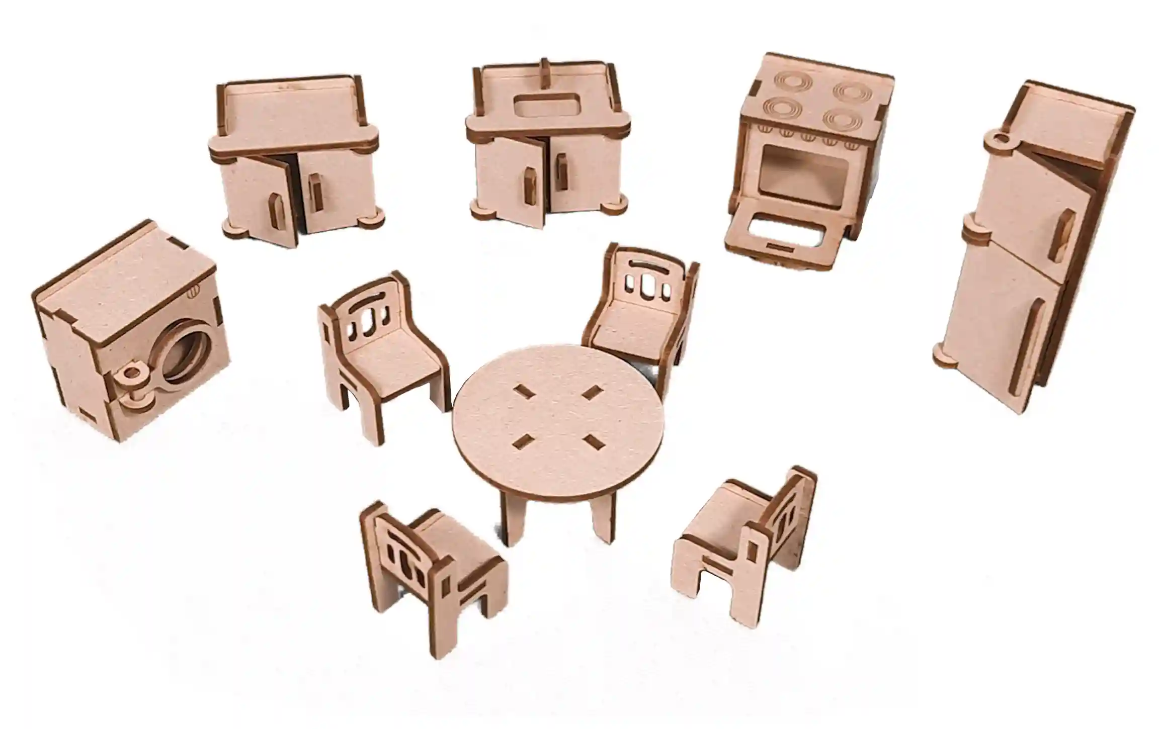 Mushroom dollhouse with set of 10 miniature furnitures