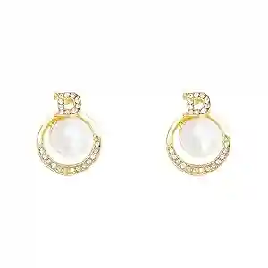 Circular Stud Pearl and Diamond Earring