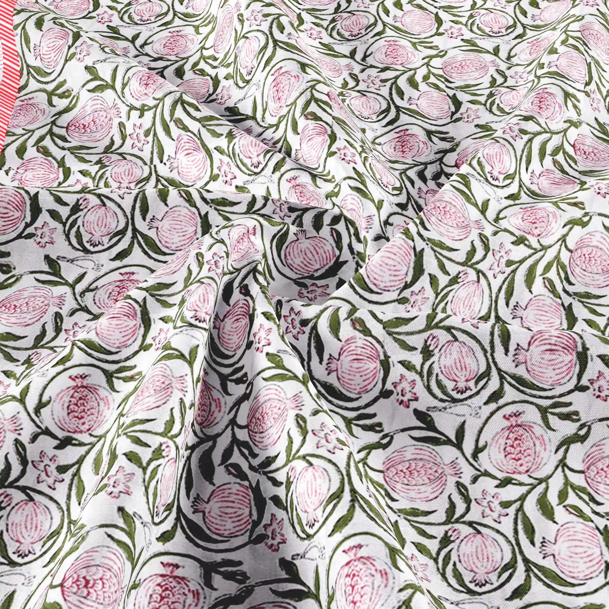 Jaipur Dohar Hand Block Printed Single Bed Cotton Dohar - Red Green Anar