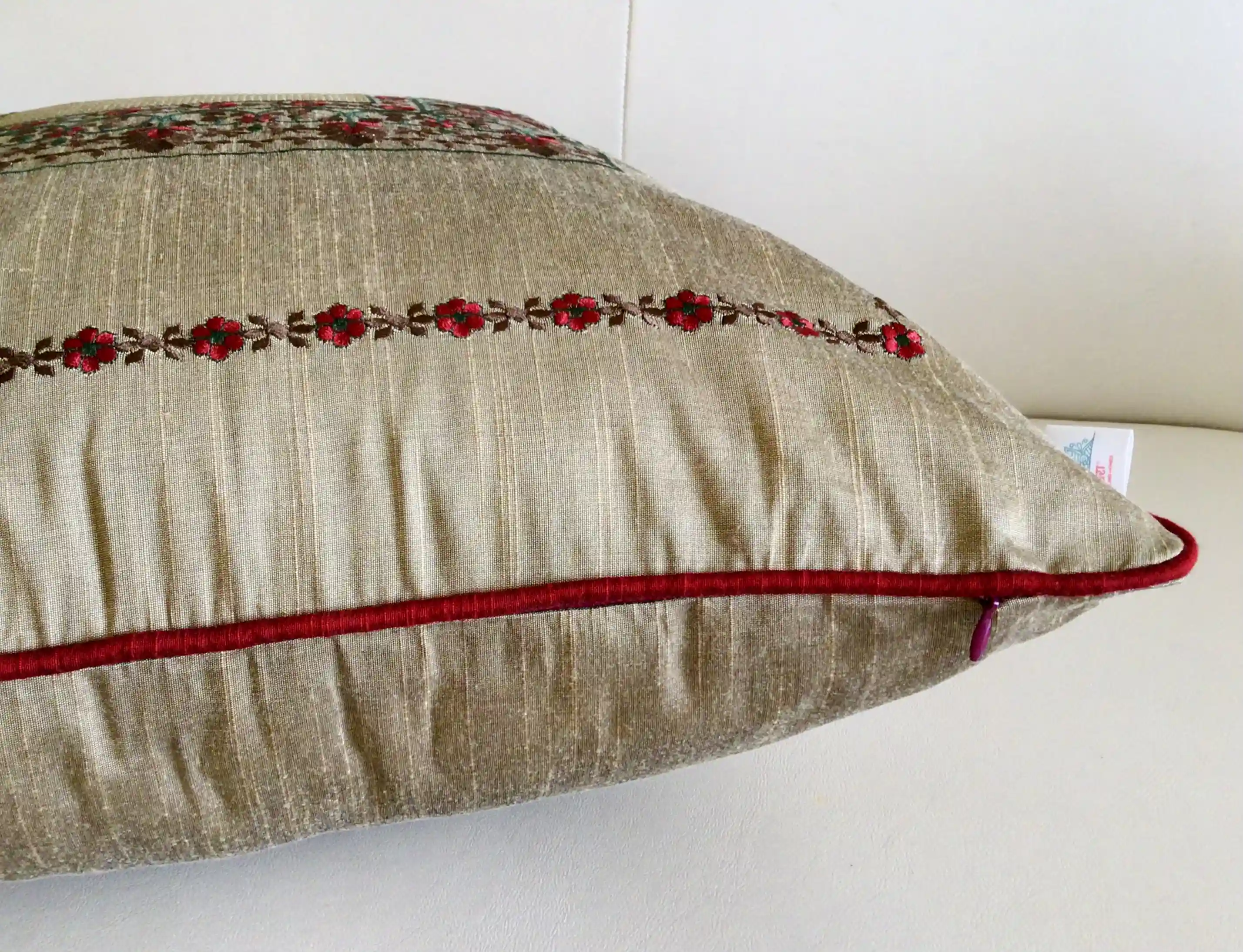 Magic Mirror- Embroidered Cotton Silk Cushion Cover- Dusky Gold- Set of 2