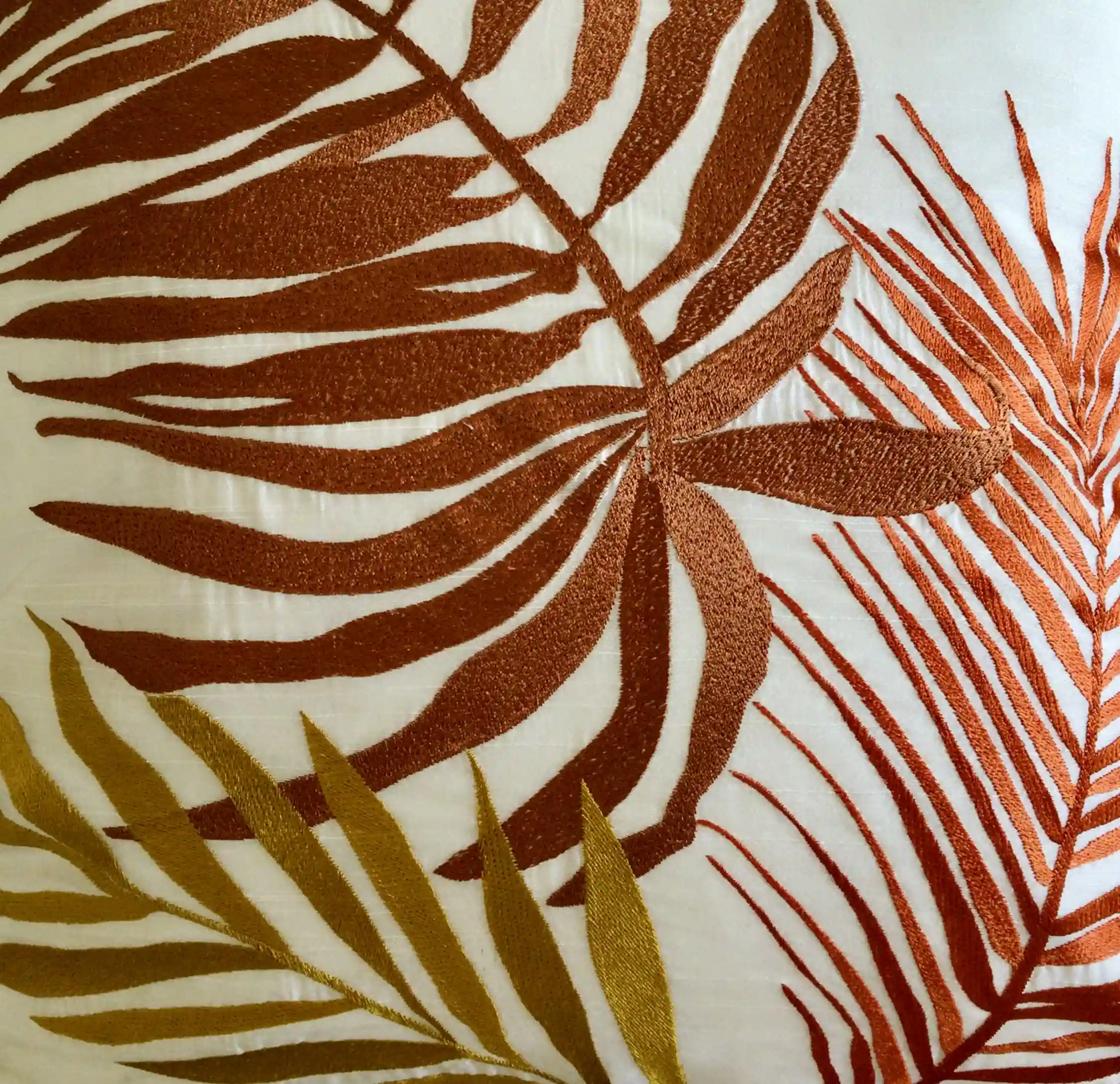 Palm Springs-  Embroidered Cotton Silk Cushion Cover- Autumn Orange- Set of 2