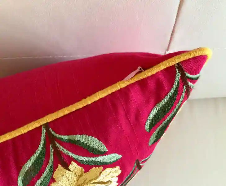 Bagh-e-Khaas- Embroidered Cotton Silk Cushion Cover- Fuschia Pink- Set of 2