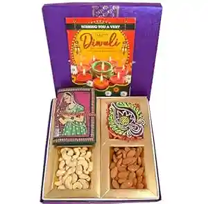 MANTOUSS Diwali corporate gift hampers/diwali gifts for employees/Diwali gift items/diwali gifts-50gms almonds+50gms cashew+Handmade diary+decorated earthern diya+Diwali Card