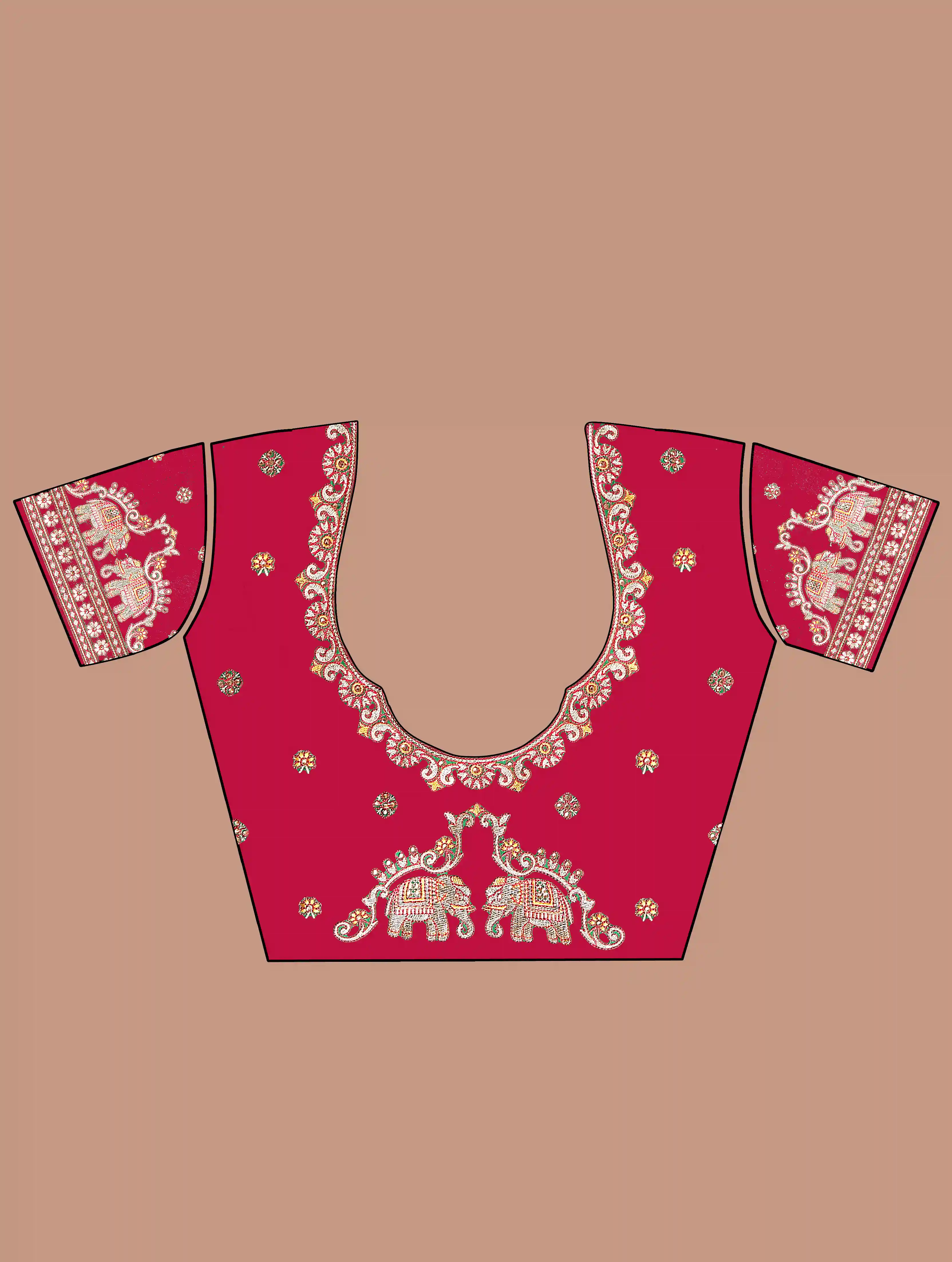 Embroidered Gaji White Silk Saree - Pink