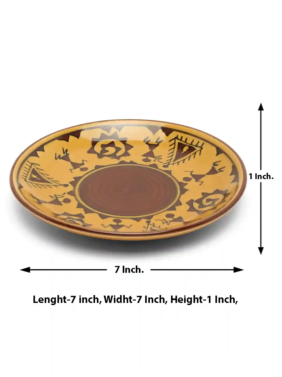 Shilpkara "The Madhubani Tales" Hand Painted Small Ceramic Quarter & Side Plates for Snacks 7 Inches- Set of 4