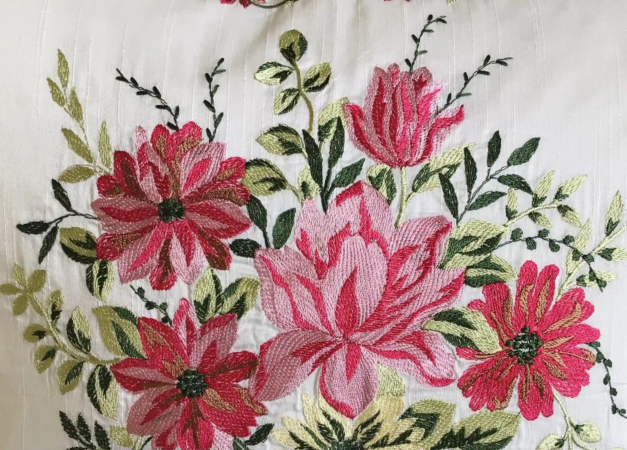 My Fairy Lady- Embroidered Cotton Silk Cushion Covers- Set of 2- Fuchsia Pink