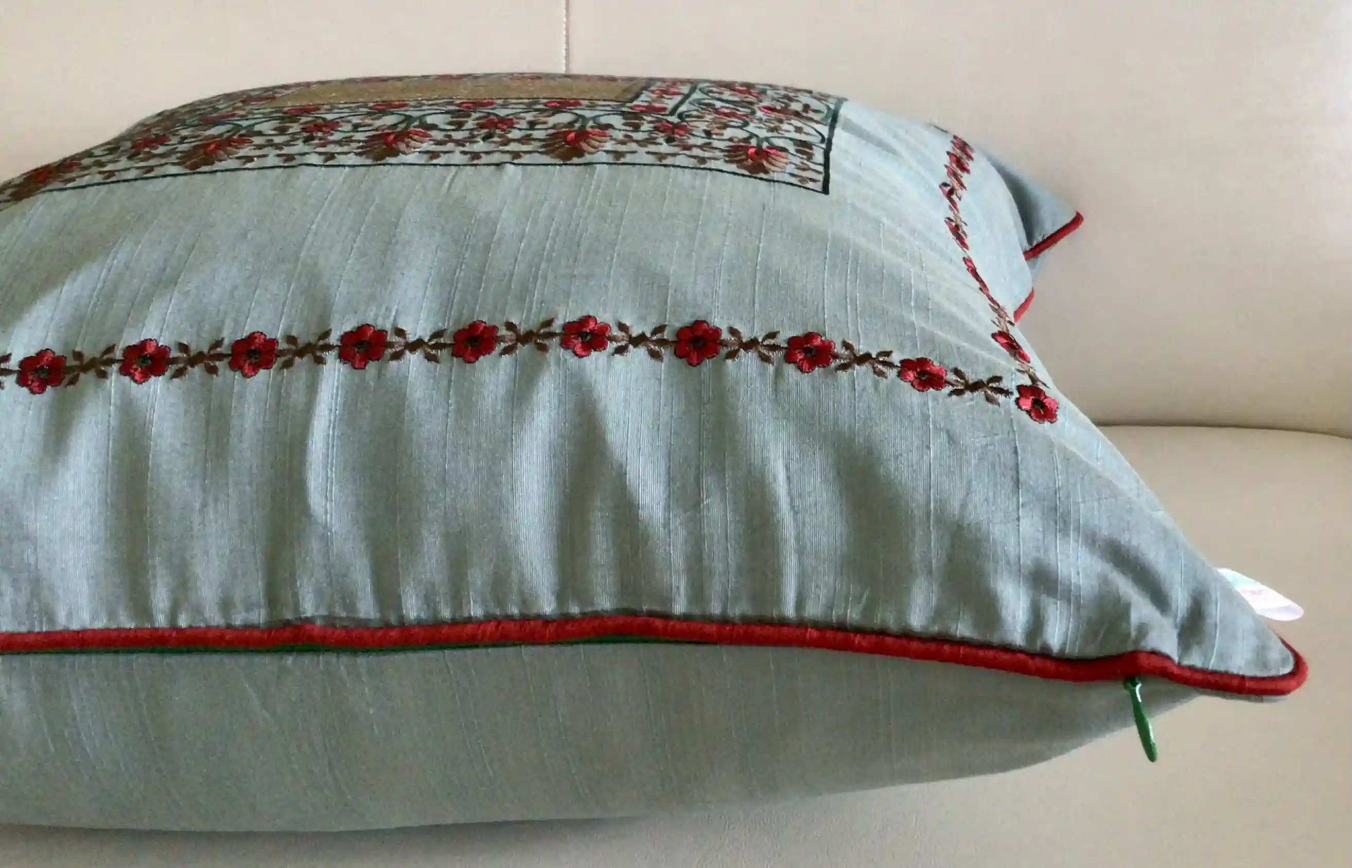 Magic Mirror- Embroidered Cotton Silk Cushion Cover- Steel Grey- Set of 2