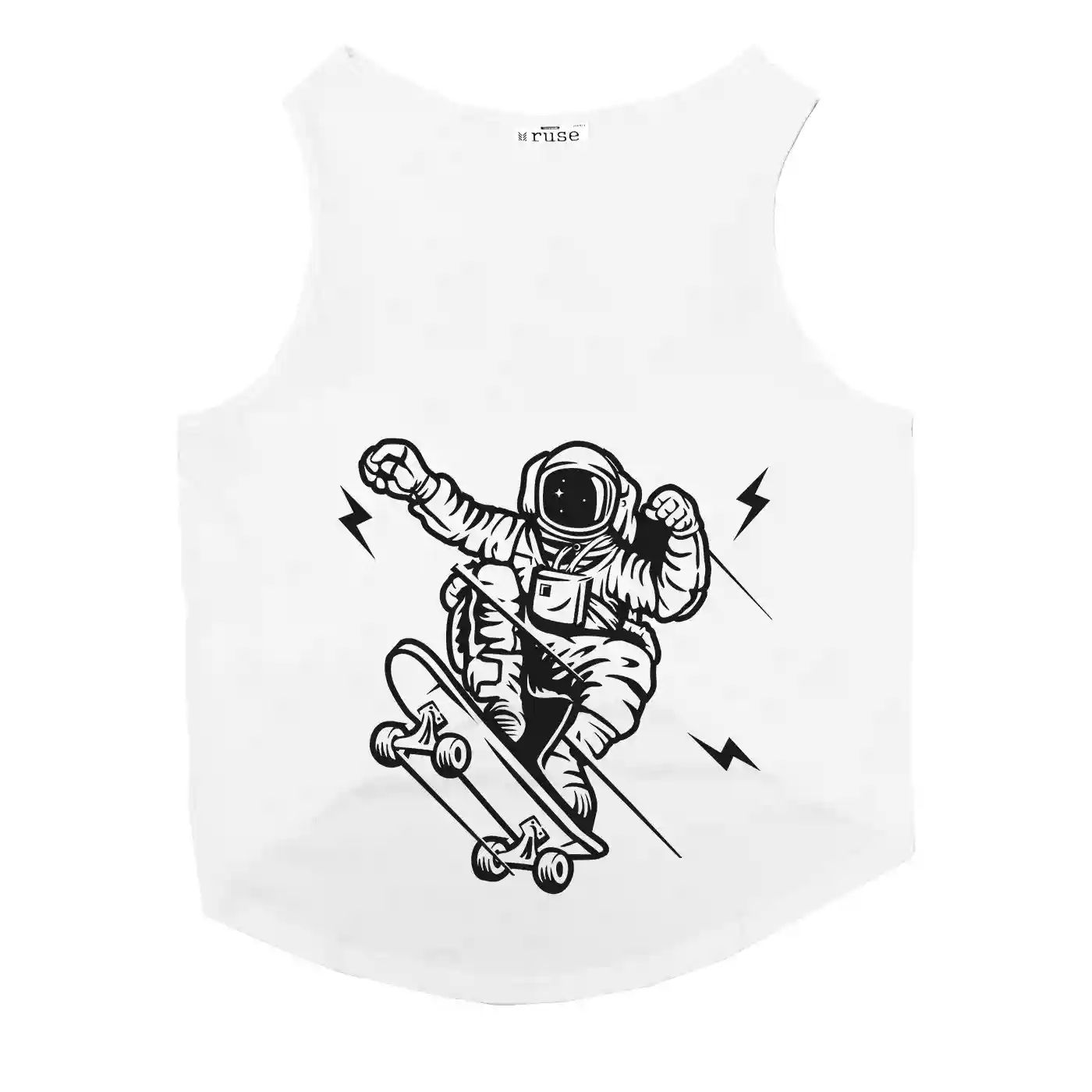 Ruse Skate Space Printed Round Neck Vest Tank Tees Gift For Dogs - White