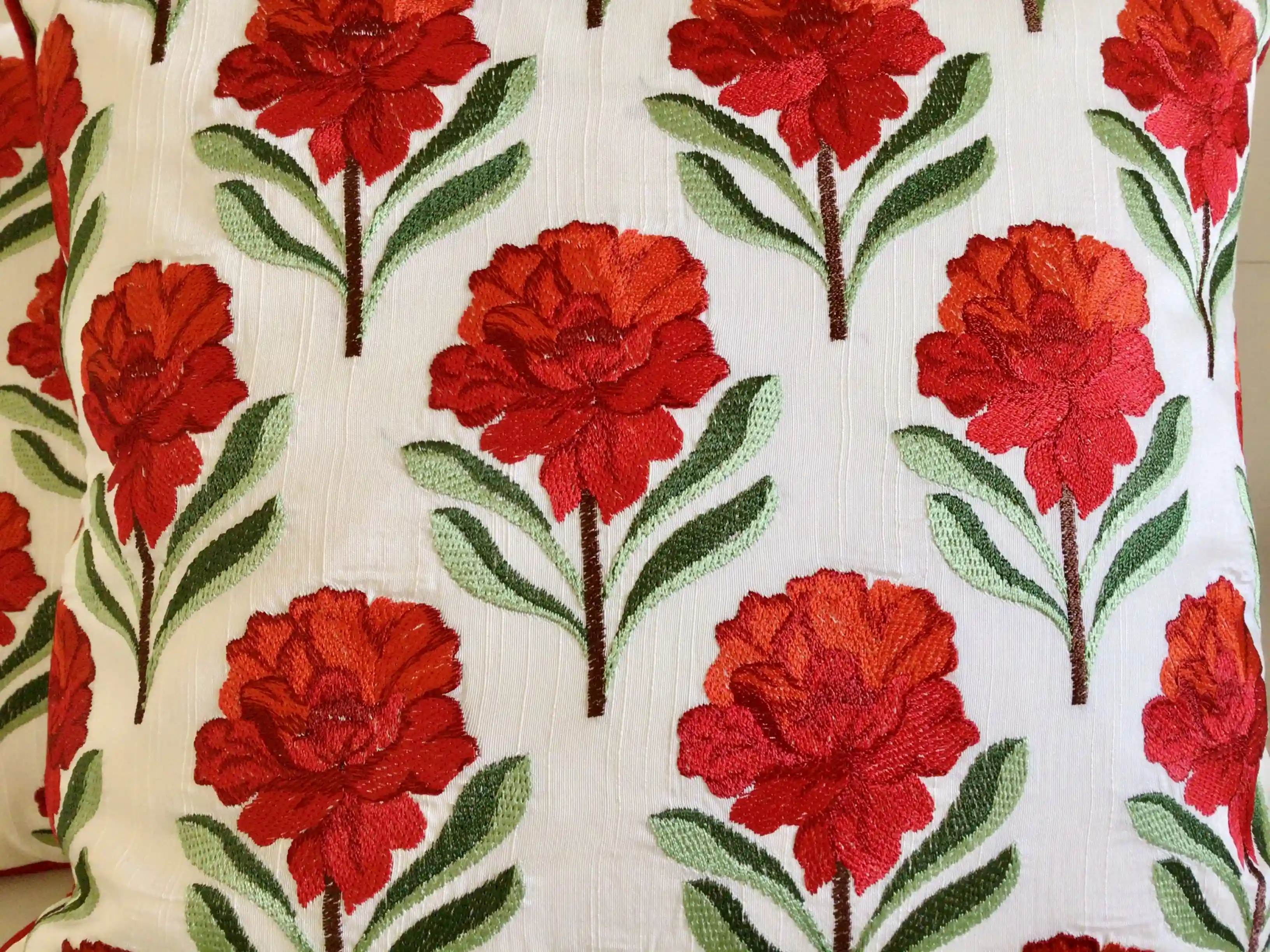 Bagh-e-Khaas-  Embroidered Cotton Silk Cushion Cover- Rose Red- Set of 2