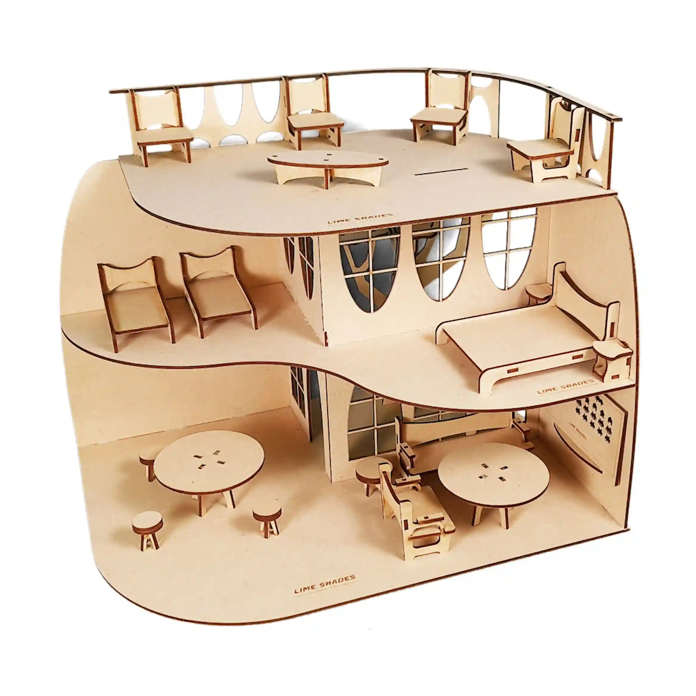 Dollhouse kit with set of 16 miniature furnitures and 1 tree