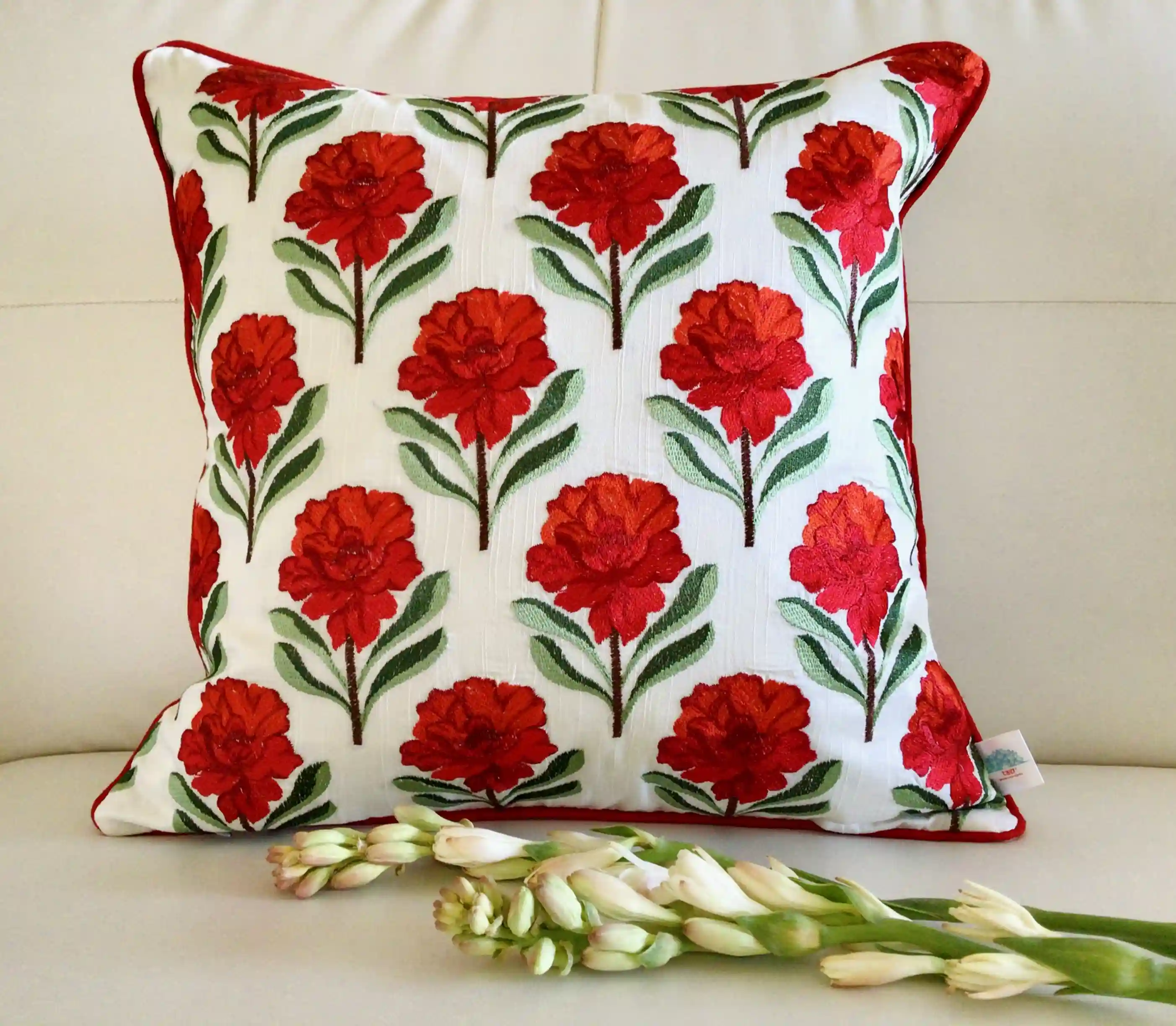 Bagh-e-Khaas-  Embroidered Cotton Silk Cushion Cover- Rose Red- Set of 2