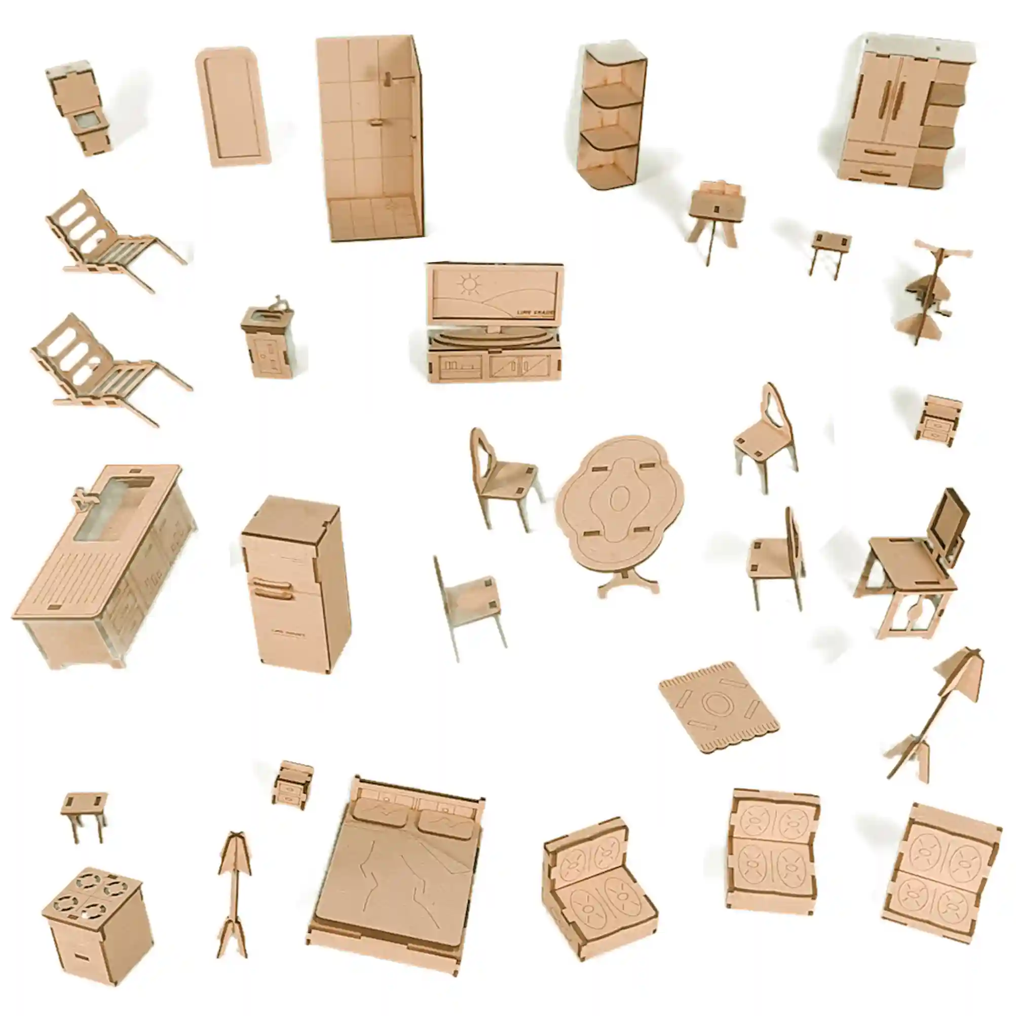 Full ready wooden 3 storey dollhouse with set of 31 miniature furniture, colors and brush