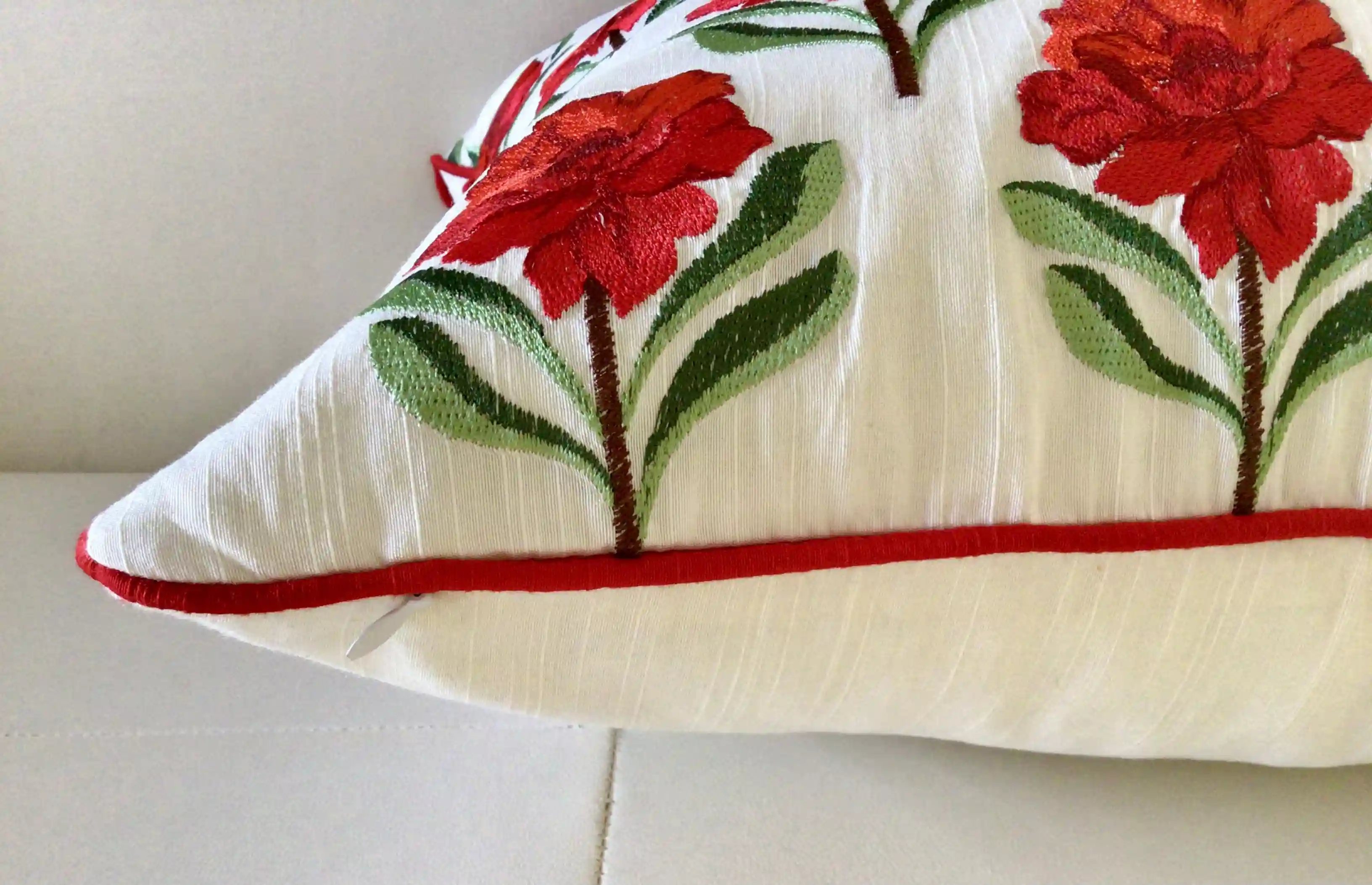 Bagh-e-Khaas-  Embroidered Cotton Silk Cushion Cover- Rose Red- Set of 2