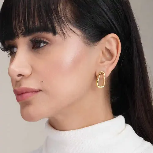 Palmonas 18K Gold Plated Abstract Oval Earrings For Womens Waterproof & Anti-Tarnish