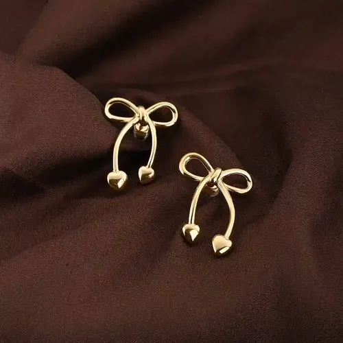 Palmonas 18K Gold Plated Unique Gold Bow & Heart Drop Earrings For Womens Waterproof & Anti-Tarnish