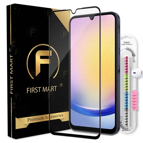 FIRST MART Premium Tempered Glass for Samsung Galaxy A25 5G / Samsung A15 5G with Edge to Edge Coverage and Cable Protector and Easy Installation Kit, Pack of 1