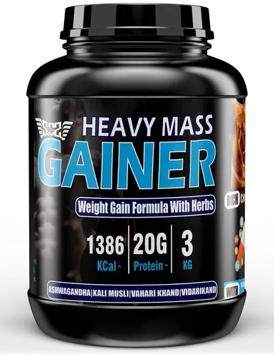 SOS Nutrition Whey Protein Heavy Mass Gainer with Herbs for Muscle Building and Recovery (Chocolate, 3000G)