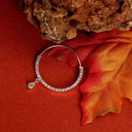 White CZ Gold Silver Nose Pin White - Free Size