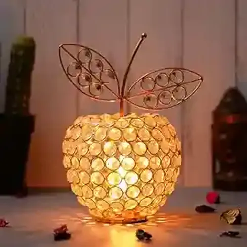WEBELKART Premium Apple Shape Crystal Brass Tealight Candle Holder for Home Decoration |Tealight Candle Holder for Diwali Decor | Candle Holder for Table Decor (8.5" Inches Gold)