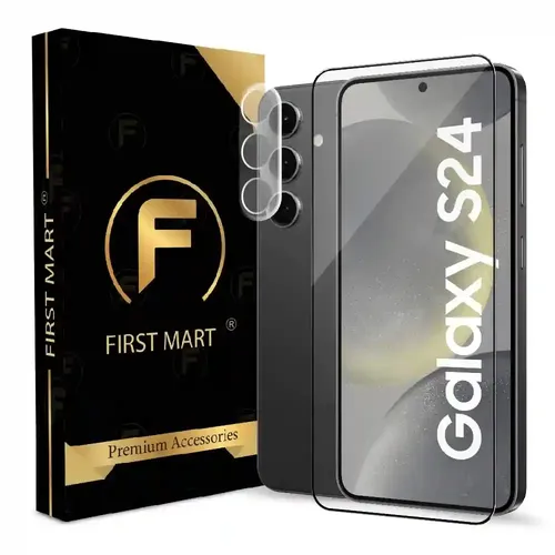 FIRST MART Tempered Glass and Camera Lens for Samsung Galaxy S24 5G with Edge to Edge Screen Coverage and Easy Installation | Black