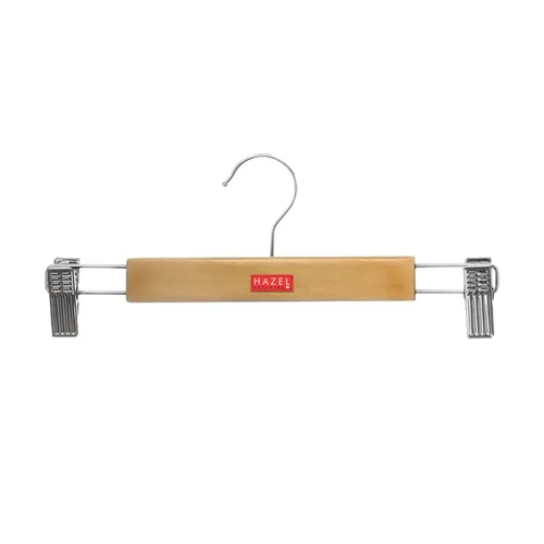 HAZEL Hanger for Clothes Hanging | Stainless Steel Cloth Hanger | Wooden Pant Hanger for Storing Clothes | 13 inch Clothes Hanger