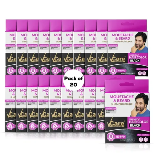 VCare Moustache and Beard color shampoo for Men Black, Natural Hair Color Dye Conditioner | No Ammonia No Paraben No PPD