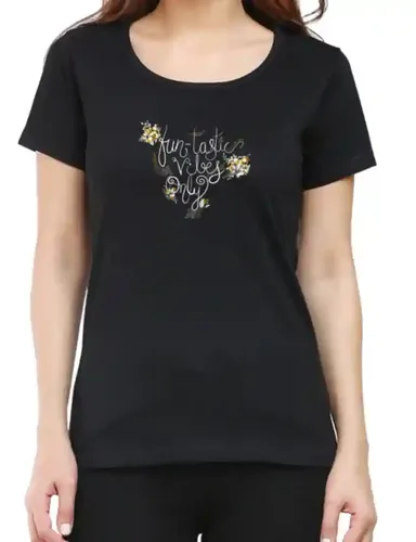 Funtastic(fantastic) vibes only - Women's regular fit Black t-shirt