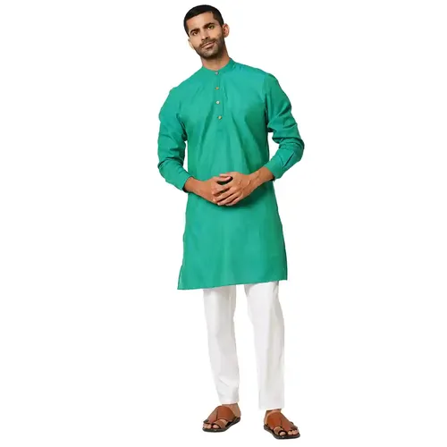 Indivisual Men's Two tone Yarn Dyed Forest Green Kurta
