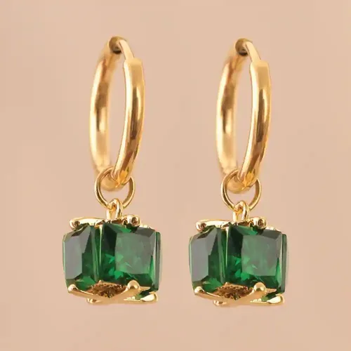 Palmonas 18K Gold Plated Emerald Hoop Earrings For Womens Waterproof & Anti-Tarnish