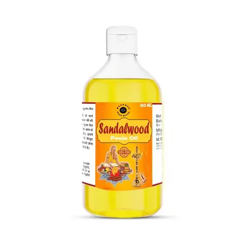 Devpusp- Sandalwood Chandan Pooja Oil - 450 ML For Diya Deepam Lamp Oil, Hawan Poojan, Hindu Festival & Religious Ceremony Pooja Oil - 450 ML