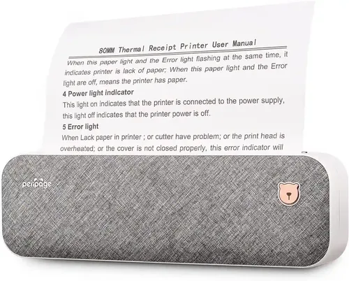 Periperi Peri Page A4 Mini Thermal Printer (1Year Warranty) Inkless Bluetooth Pocket Printer For Prints Picture List Memo Receipt Tags Barcode Labels (A40 Gray)