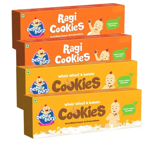Bebe Burp Organic Ragi & Whole Wheat Baby Cookies | Natural, Tasty & Healthy Snacks | No Preservatives or Artificial Flavors | 150g (Pack of 4)